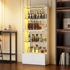 VersionTECH. Display Cabinet with Glass Doors, 4-Tier Curio Cabinet with RGB Lights for Collectibles, Display Case with 2 Drawers, Adjustable Glass Shelves, Human Body Sensor, Mirror Backing, White