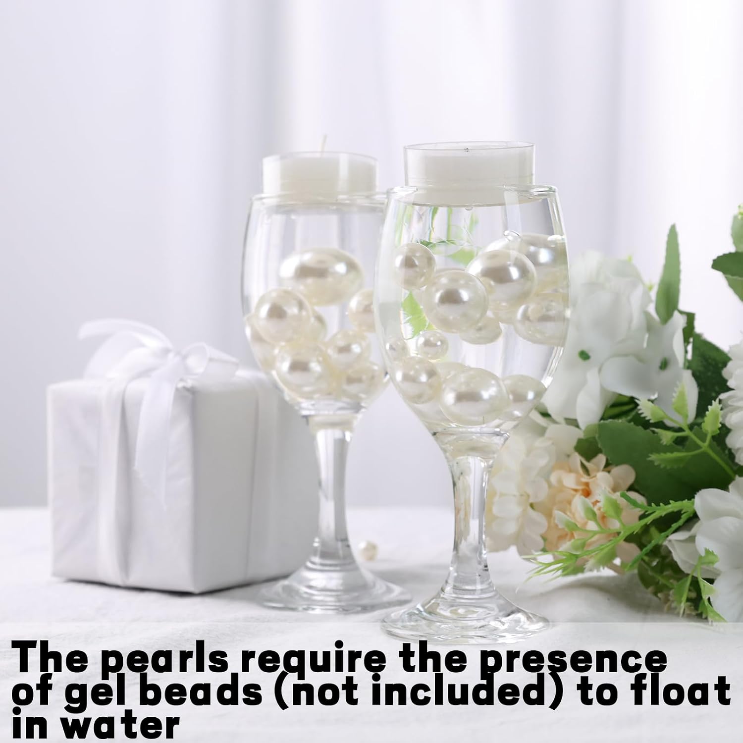 FUTUREPLUSX 200PCS No Hole Pearl Beads, Ivory Pearls for Vase Filler, Floating Candle Decorations, Wedding Party Table Centerpieces & DIY Crafts Decor