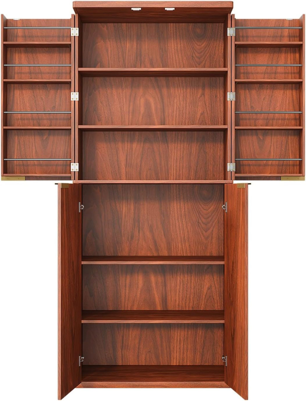 72" Tall Kitchen Pantry Cabinet with 6 Door Shelves, Modern Fluted Wood Storage Cupboard, Walnut Finish Organizer for Kitchen and Dining Fluted Cabinet Room, 30" W x Fluted Pantry c