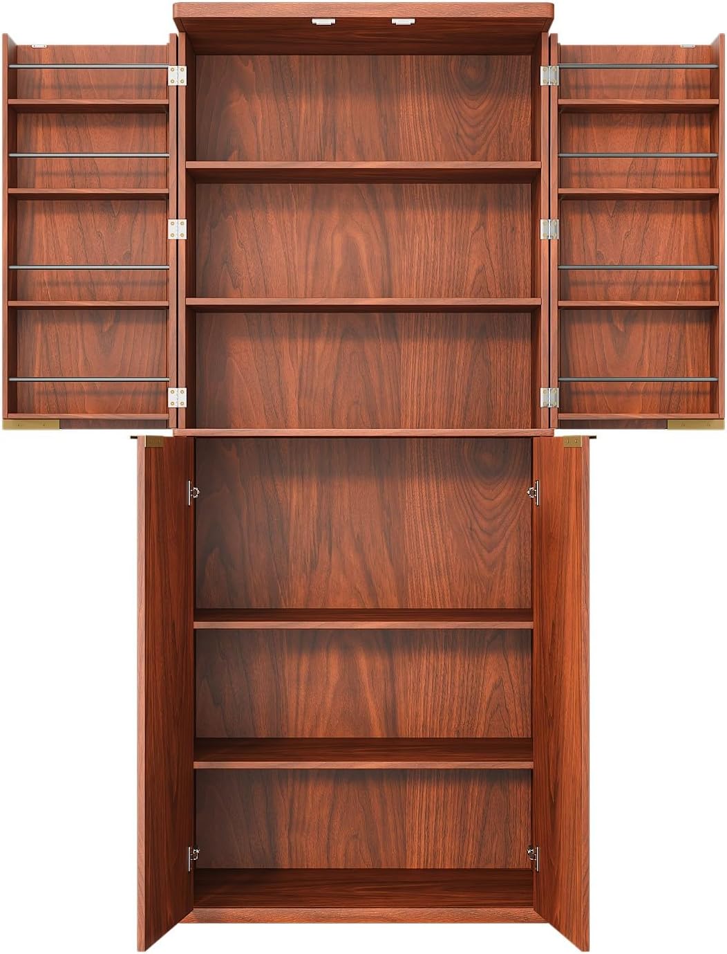 72" Tall Kitchen Pantry Cabinet with 6 Door Shelves, Modern Fluted Wood Storage Cupboard, Walnut Finish Organizer for Kitchen and Dining Fluted Cabinet Room, 30" W x Fluted Pantry c