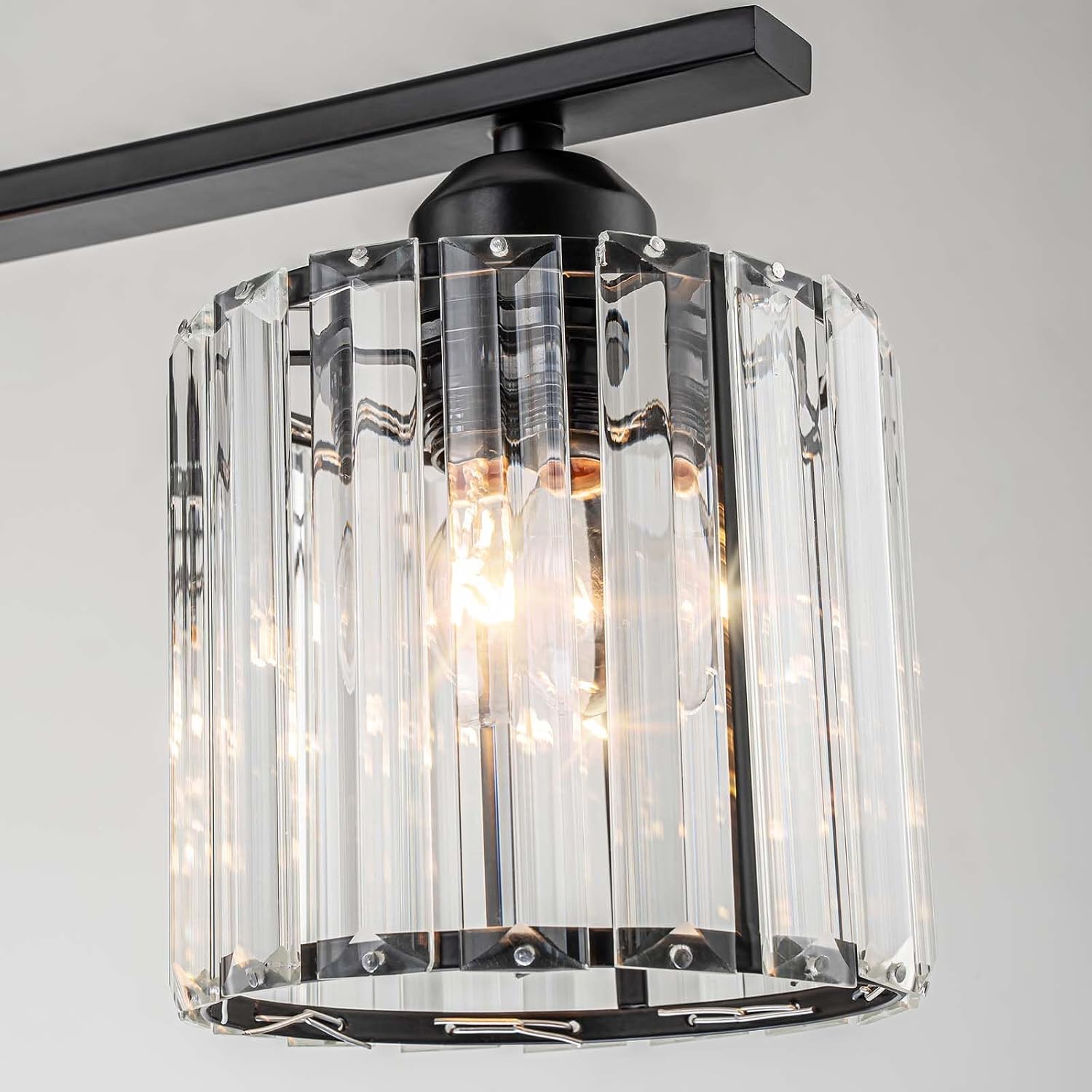 36" Black Chandeliers for Dining Room Light Fixtures over Table, 5-Light Black Linear Farmhouse Pendant Lights Kitchen Island Lighting, Adjustable Island Lights for Kitchen with K9 Cystal Shades E26