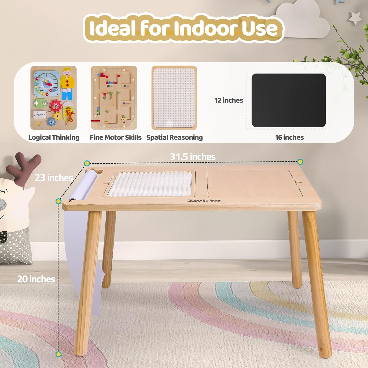 Joylike Sensory Table with Busy Boards for Toddlers 1-3, 7-in-1 Drawing and Activity Table with 4 Busy Boards, 2 Storage Bins & Paper Roll, Educational Learning Gifts for 1 2 3 4 5 Year Old Boys Girls