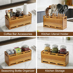 Extra Large Acacia Wood Utensil Holder for Kitchen Counter Decor Rustic Wooden Spatula Holders Cooking Utensils Organizer Countertop Silverware Caddy Spoon Kitchen Tool Holder Farmhouse Utensil Crock