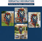 Red White and Blue Flowers Artificial Flowers Outdoor, 4th of July Decoration Tricolor Patriotic Artificial Flower Hanging Porch Decor, Patriotic Artificial Flowers for Independence Day Decor (2pcs)