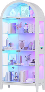 WOOVIVS Glass Display Cabinet with RGB Lights, 69" Tall Curio Cabinet with Rebound Tempered Glass Door, 5-Tier Adjustable Display Case for Living Room (White)
