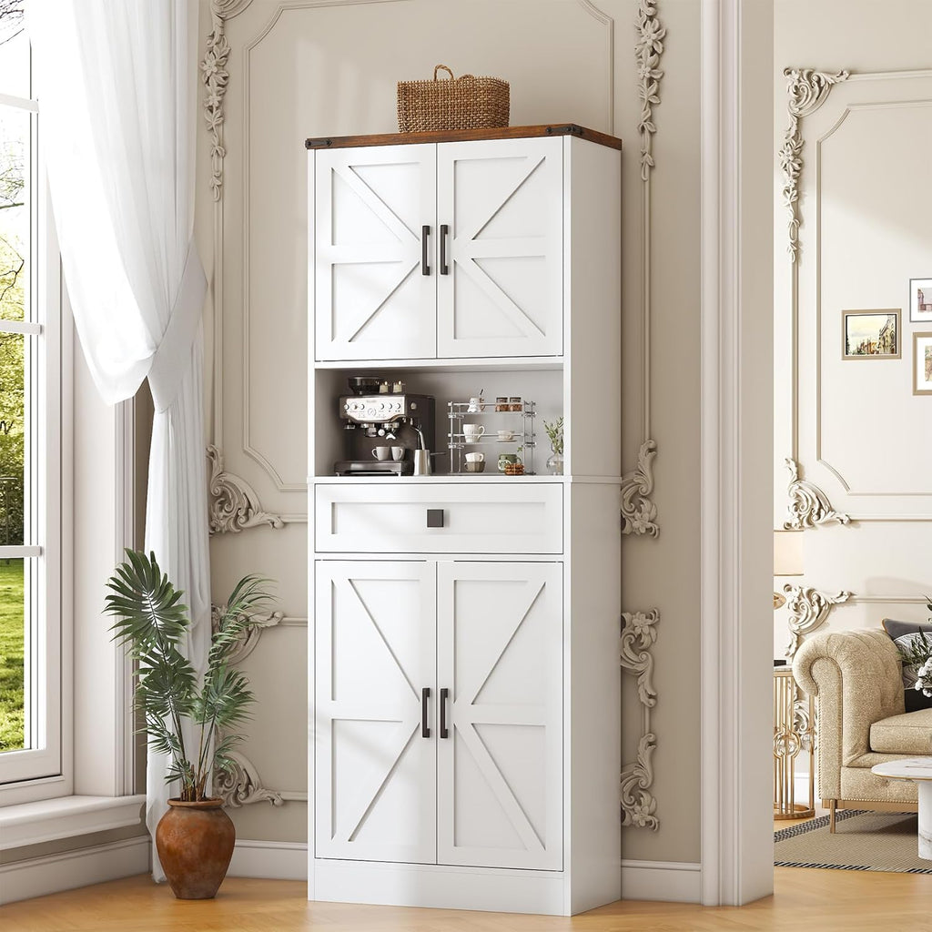 67" Tall Farmhouse Pantry Cabinet with Drawer,Small Storage Cabinet for Kitchen Bathroom Dining Room Kitchen (White, 11.8" D x 23.6" W x 67" H)