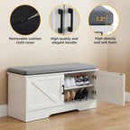 Shoe Bench, 39" Wide Bench with Storage with Padded Seat Cushion, Spacious Shoe Storage Benches with 2 Doors & Adjustable Shelf for Entryway, Bedroom, Living Room, White