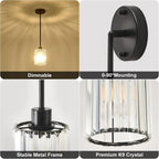 Crystal Pendant Lights Kitchen Island, 3 Pack Black Kitchen Pendant Lighting Over Island, 1-Light Mini Modern Hanging Lights for Kitchen Island, Dining Room, Hallway, Foyer, Entryways