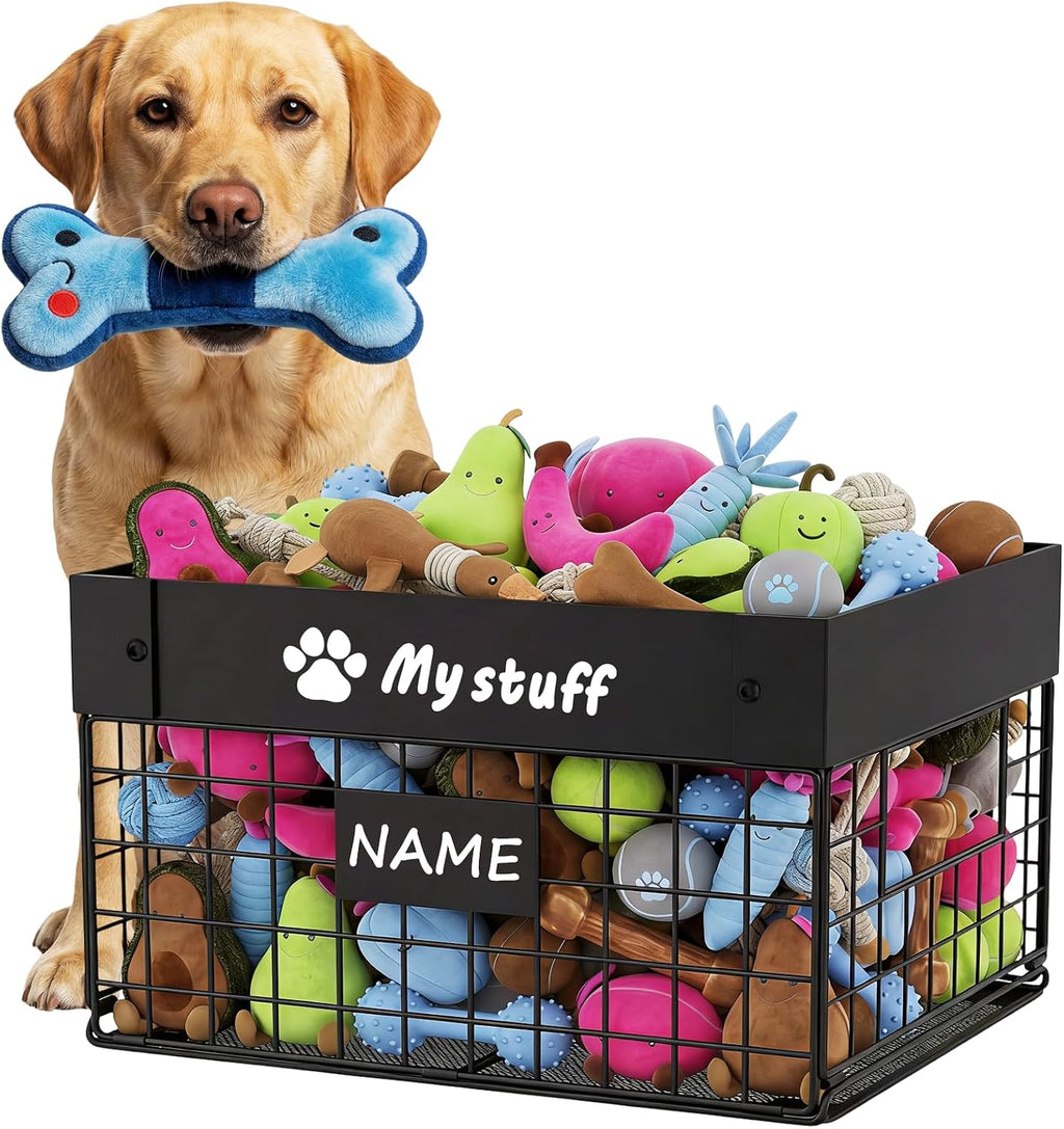 Kaiferty Indestructible X-Large Dog Toy basket, Chew-Proof Medium Toy Bin for Dogs, Pet Toy Bin Dog Metal Basket for Toys, Puppy Toy Storage Organizer Blankets, Toy Box for Living Room Area (Black)