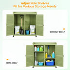 Outdoor Garden Storage Cabinet with Potting Bench, Wood Cabinet with Metal Top, Planting Workstation Table for Patio, Backyard and Garden Tools (Green)
