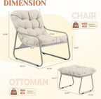 NICESOUL 2-Piece Outdoor Lounge Chair and Ottoman Set, Comfy Patio Lounge Chairs with Reclined Backs and Armrests, Heavy-Duty Reading Chairs with Cushions for Porch, Balcony, Backyard, Beige
