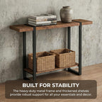 Solid Wood Console Table with 2-Tier Shelf, Narrow Sofa Table Behind Couch, Heavy Duty Entryway Table for Small Spaces, Industrial Farmhouse Hallway Table, W Walnut Color 31.5"L×7.9"W×39.4"H