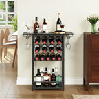 HOOBRO 5-Tier Wine Rack with Glass Holder, Wine Storage Freestanding Floor, Versatile Corner Liquor Cabinet, Alcohol Bottle Display Shelf for Home Bar, Kitchen, Living Room, Black BB68JJ01