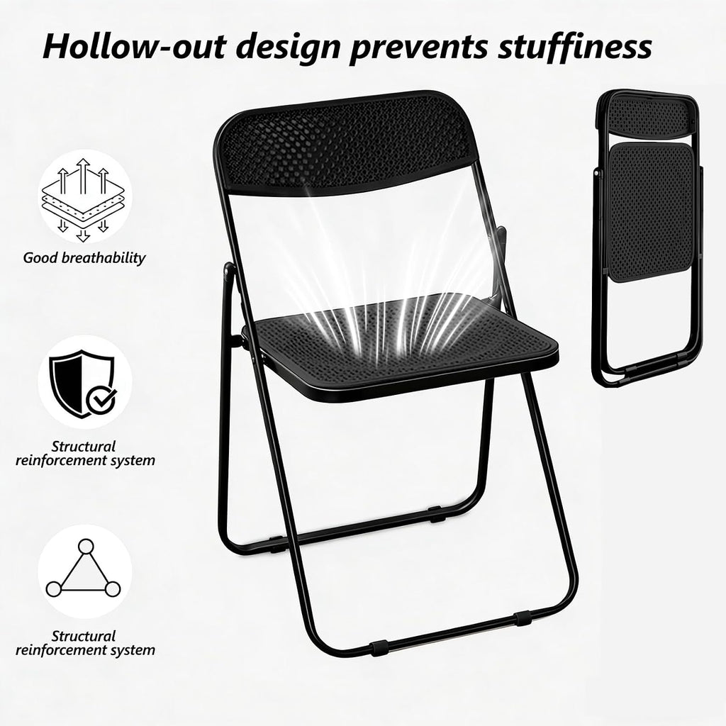 Folding Chair, 2 Pack Plastic Chair, Black | Breathable folding chair with steel frame, 300lbs capacity. Portable & stackable for indoor, outdoor, events & parties.