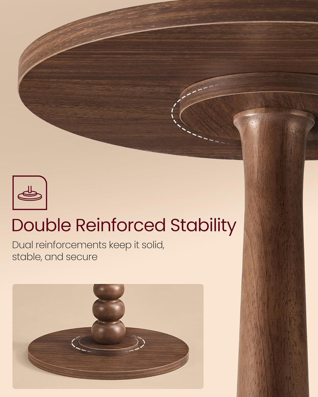 VASAGLE MARIEL Collection - Round Side Table, Small Drink End Table for Small Spaces, Accent Nightstand, Solid Wood Leg, Mid-Century Modern, for Living Room Bedroom, Chestnut Walnut ULET293KX01S
