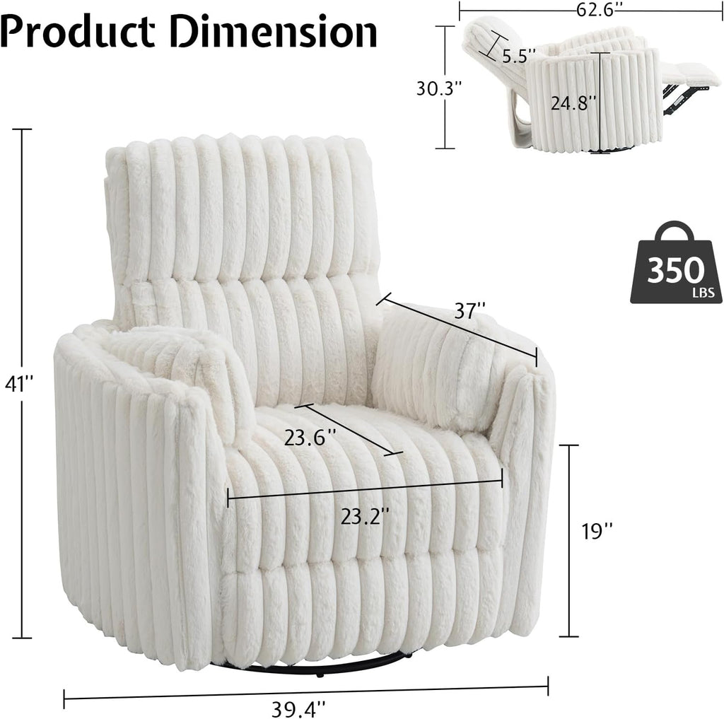 Jocisland Power Rocking Nursery Chair/Swivel Recliner/USB, Cream Corduroy | Oversized Glider Chairs,Corduroy,2 Pillows,USB & Type-C,Reclining Armchair Sofa,Living Room,Bedroom,Nursing