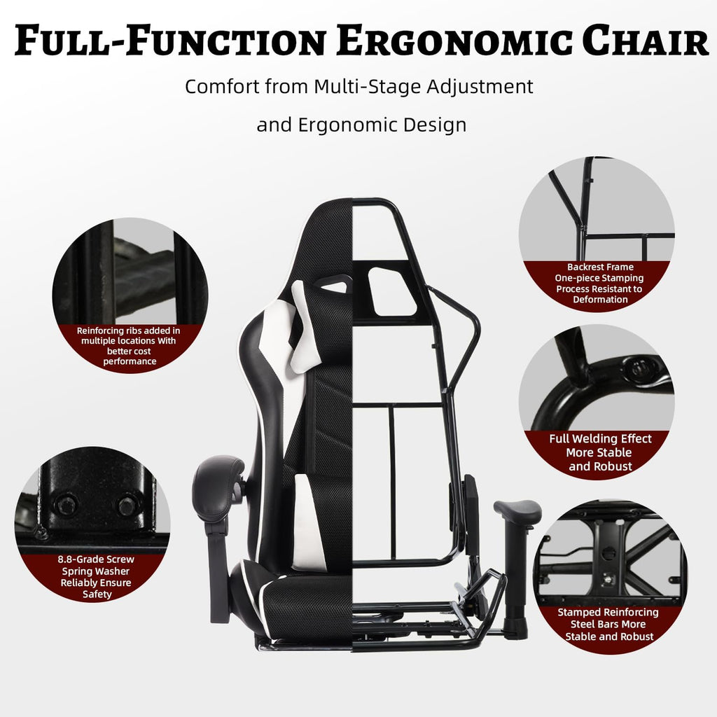 Gaming Chair, Computer Chair with Footrest and Lumbar Support,High Back Ergonomic Office Chair, Height Adjustable Game Chair with 360°-Swivel Seat and Headrest, for Office or Gaming (White)