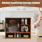 Small Bamboo Kitchen Pantry Sideboard, 3Tiers Freestanding Countertop Storage Cabinet with 2 Acrylic Doors Black Storage Shelf, Sliding Pantry Cabinet for Home Bar, Coffee Bar (Tea-Colored)