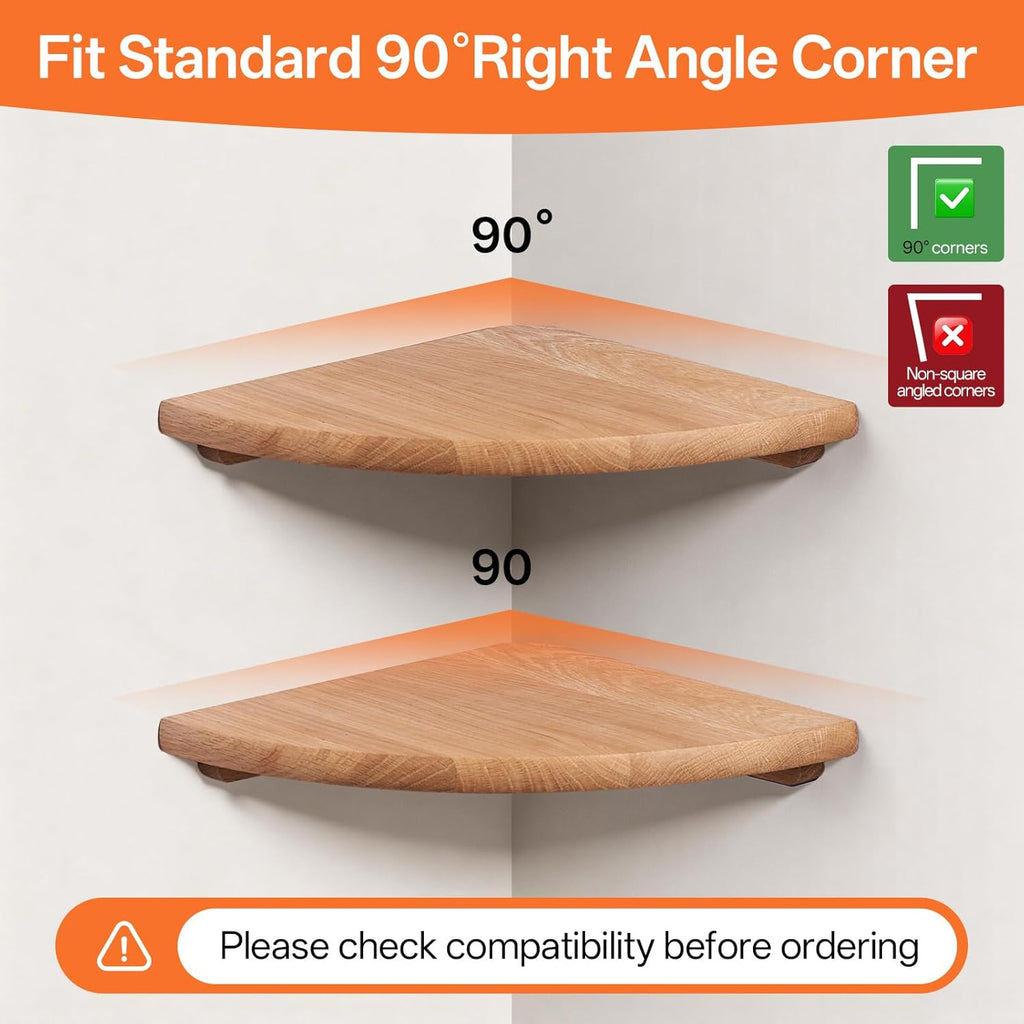 Gieanoo Floating Corner Shelves for Wall Set 2 7inch Solid Oak Rounded Corner Shelves Wall Mounted with Cable Hole Wood Corner Hanging Shelves for Living Room Bedroom Bathroom Kitchen