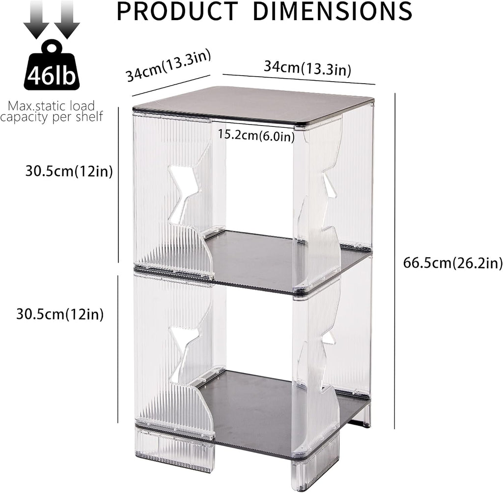 MUKAI Side Tables Set of 2 End Table with 3 Storage Shelve Transparent Bedside Simplicity Clear 3-Tier Nightstands Small Spaces lockers Office Bedroom Living Room Study Transparent