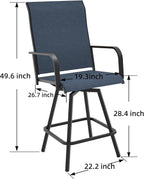 Outdoor Bar Stools Set of 2, 28.4" Pub Height Tall Patio Chairs, All-Weather 360° Swivel Patio Barstools for Outside Garden Poolside Yard, Blue