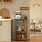 X-cosrack Coffee Bar Station, 3-Tier Small Coffee Stand Station with Storage, Farmhouse-Style Kitchen Microwave Stand Featuring 1-Door Cabinet for Living Room, Entryway, Kitchen