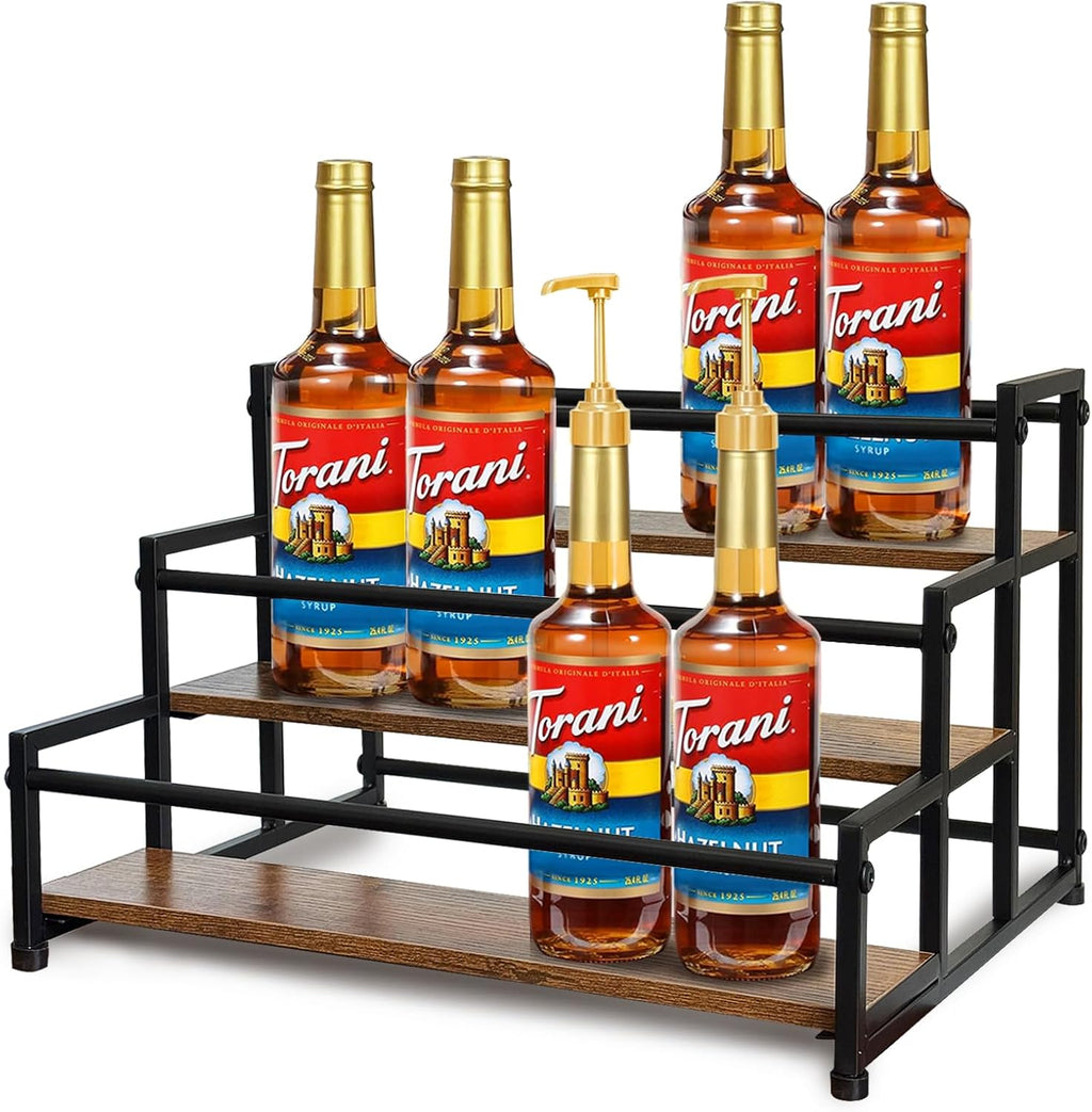 Klxuyuo 3-Tier Coffee Syrup Rack for 15 Bottles (750ml) –Sturdy Coffee Syrup Organizer for Bar, Kitchen, Café, Office
