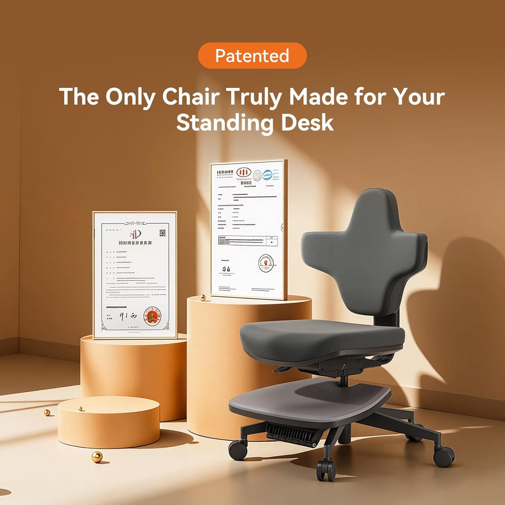 Newtral Standing Desk Chair, Standing Mate Chair for Sit-Stand, Ergonomic Leaning Perch Chair with Anti-Fatigue Mat, Standing Stool, Saddle Chair, Height Adjustable Home Office Posture Seat-MT-M-DG