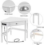 Yaheetech Home Office Furniture Set, L Shaped Computer Corner Desk with Outlets and USB Ports for Small Space, PU Leather Adjustable Chair Low Back Ribbed Armless Swivel White Desk Chair Set