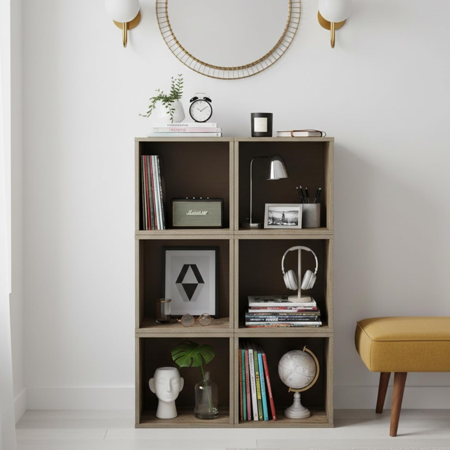 Lavish Home Cube Storage Organizer – Modular Stackable Bookshelf, Customizable Cube Shelf Bookcase, Nightstand or End Table for Living Room, Bedroom, Dorm (Gray Woodgrain)