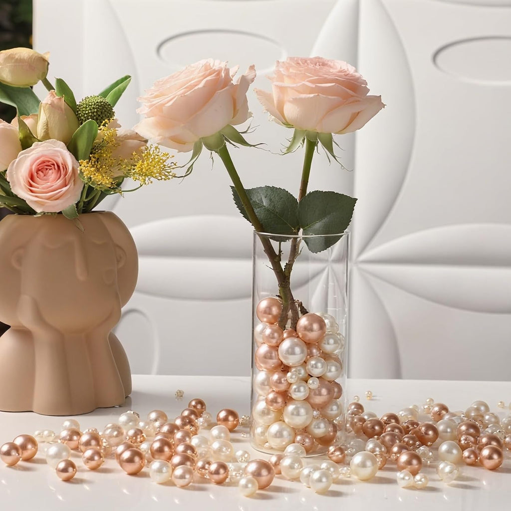 150 Pcs Vase Filler Pearls White and Rosegold Pearl Beads for Vase No Hole Pearls for Centerpieces Vases Home Table Party Decor Wedding DIY 8/14/20mm