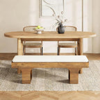 LITTLE TREE 55.2" Dining Bench with Linen Cushion, End of Bed Upholstered Bench, Farmhouse Entryway Bench for Hallway, Living Room, Bedroom, Kitchen