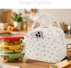 BTOOP Lunch Box for Women Men Cute Corduroy Lunch Bags Large Capacity Insulated Lunch Tote Bag For Work Travel Or Picnic (Pink Bow Floral-1)