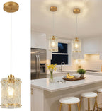 Gold Pendant Lights Kitchen Island 1 Pack Modern Water Ripple Glass Pendant Lights Mini Chandelier Adjustable Hanging Pendant Lighting for Kitchen Island Dining Room Over Sink Table Entryway