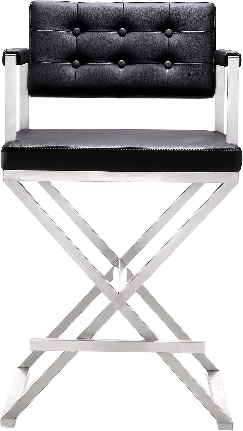 TOV Furniture Director Stainless Steel Counter Stool, Black