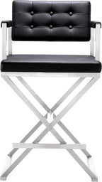 TOV Furniture Director Stainless Steel Counter Stool, Black