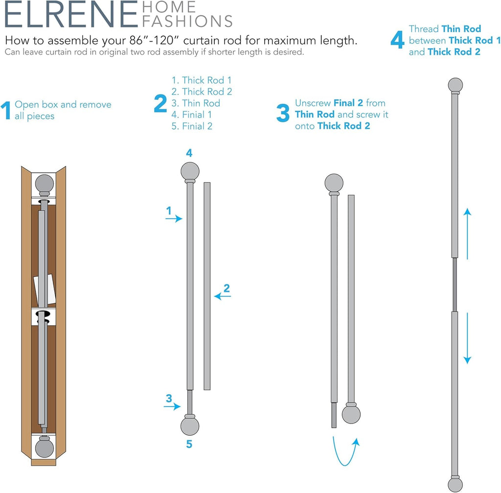 Elrene Home Fashions Florence Single Curtain Rod with Stacked Square Finials, 1" Diameter, (Soft Gold), (48X86)