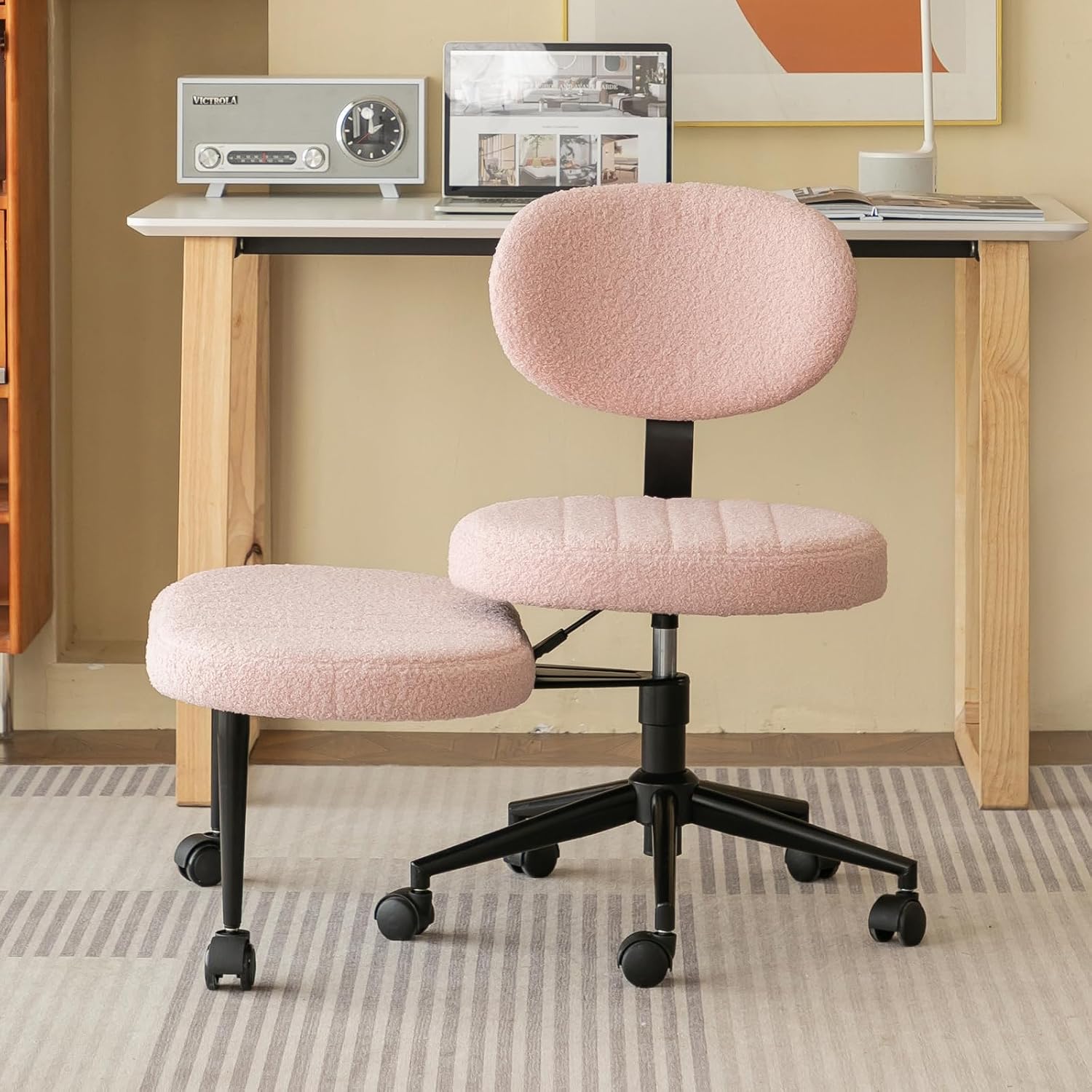 Ergonomic Cross Legged Office Chair with ADHD Chair, Height Adjustable Meditation Chair with 360° Swivel Footstool, with Lumbar Support, Kneeling Chair Yoga Stool for Home Office (Pink- Velvet)