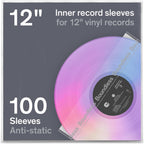 Boundless Audio Vinyl Record Sleeves - 100 x Premium Vinyl Inner Sleeves with Anti-Static Rice Paper & HDPE - Archival 3-Layer Record Covers for 12" LPs - Acid-Free Polylined Album Covers for Storage