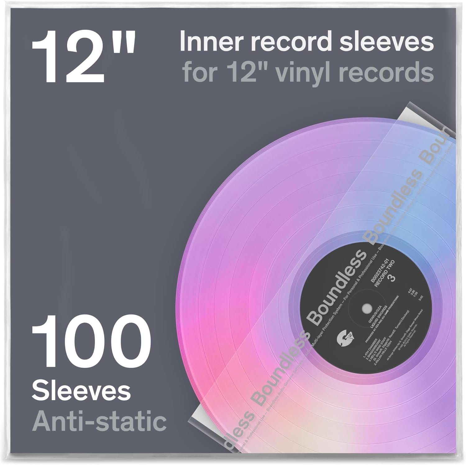 Boundless Audio Vinyl Record Sleeves - 100 x Premium Vinyl Inner Sleeves with Anti-Static Rice Paper & HDPE - Archival 3-Layer Record Covers for 12" LPs - Acid-Free Polylined Album Covers for Storage