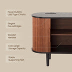 47" Modern Buffet Cabinet with Charging Station, Mid-Century Fluted Sideboard Table, Rounded Console with Storage & USB/Type-C Ports for Dining Room Kitchen Coffee Bar, Walnut