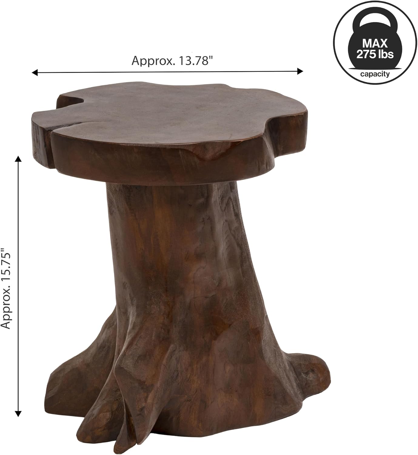 JONATHAN Y Amara Handcrafted Solid Teak Wood Live Edge Tree Stump Stool, 16" Rustic Accent Side Table and Decorative Indoor Plant Stand, Dark Brown STL3000B