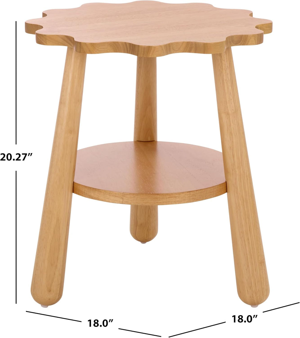 SAFAVIEH Home Collection – Forsythe Natural Brown Accent Table with Lower Shelf, Scalloped Round Design (ACC9201B)