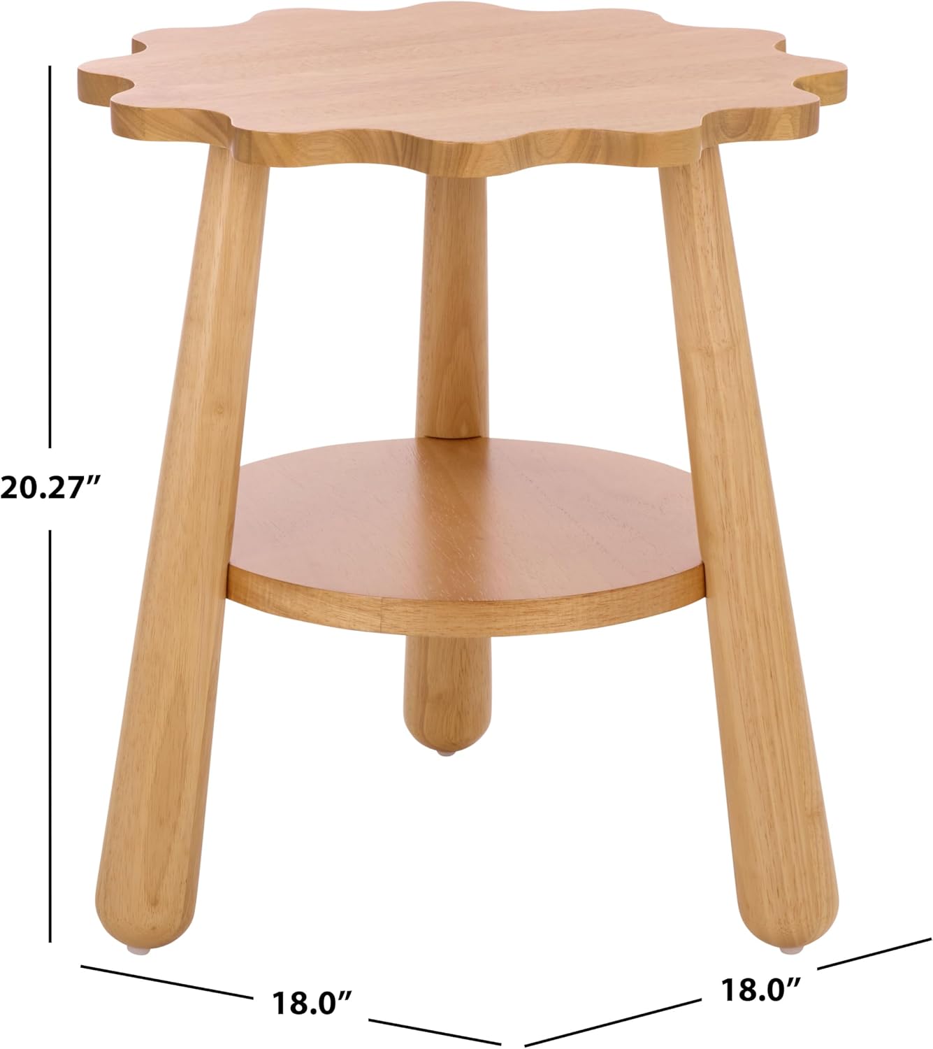 SAFAVIEH Home Collection – Forsythe Natural Brown Accent Table with Lower Shelf, Scalloped Round Design (ACC9201B)