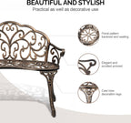 VINGLI 38.5" Patio Park Garden Outdoor Metal Rose Bench, 2-Person Cast Iron Cast Aluminium Frame Antique Finish Chair,Accented Lawn Front Porch Path Yard Decor Deck Furniture (Bronze, Butterfly)