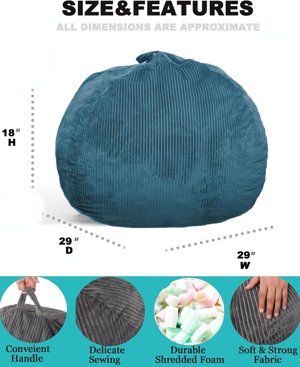 Bean Bag Chair, with Faux Fur Cover for Teens and Kids, Foam Bean Bag Chairs, Soft Faux Fur Fabric, Round Fluffy Bean Bag Sofa
