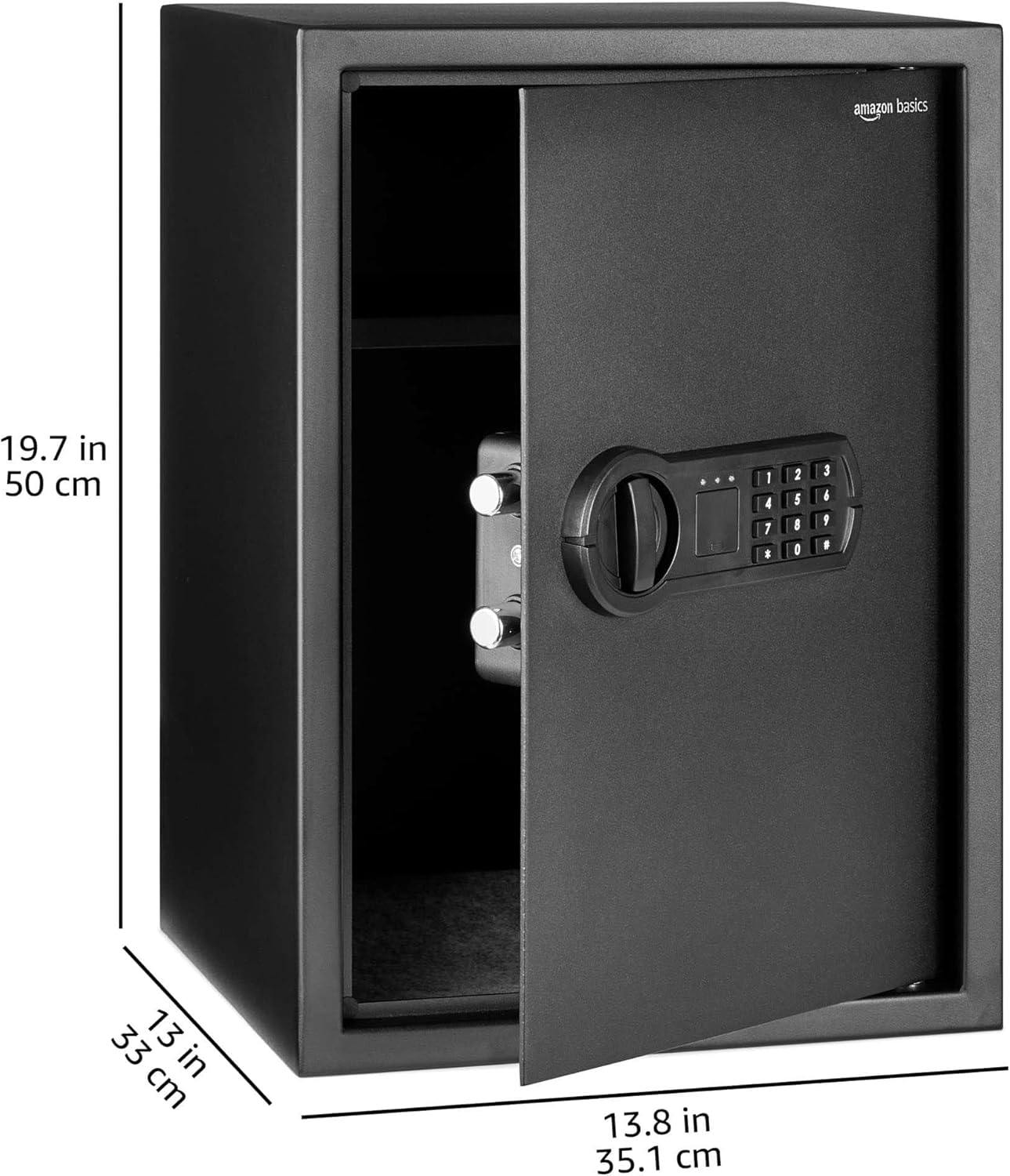Amazon Basics Steel Home Security Safe Box with Electronic Keypad Lock for Documents, Jewelry, Valuables, 1.8 Cubic Feet, Black, 13.8"W x 13"D x 19.7"H