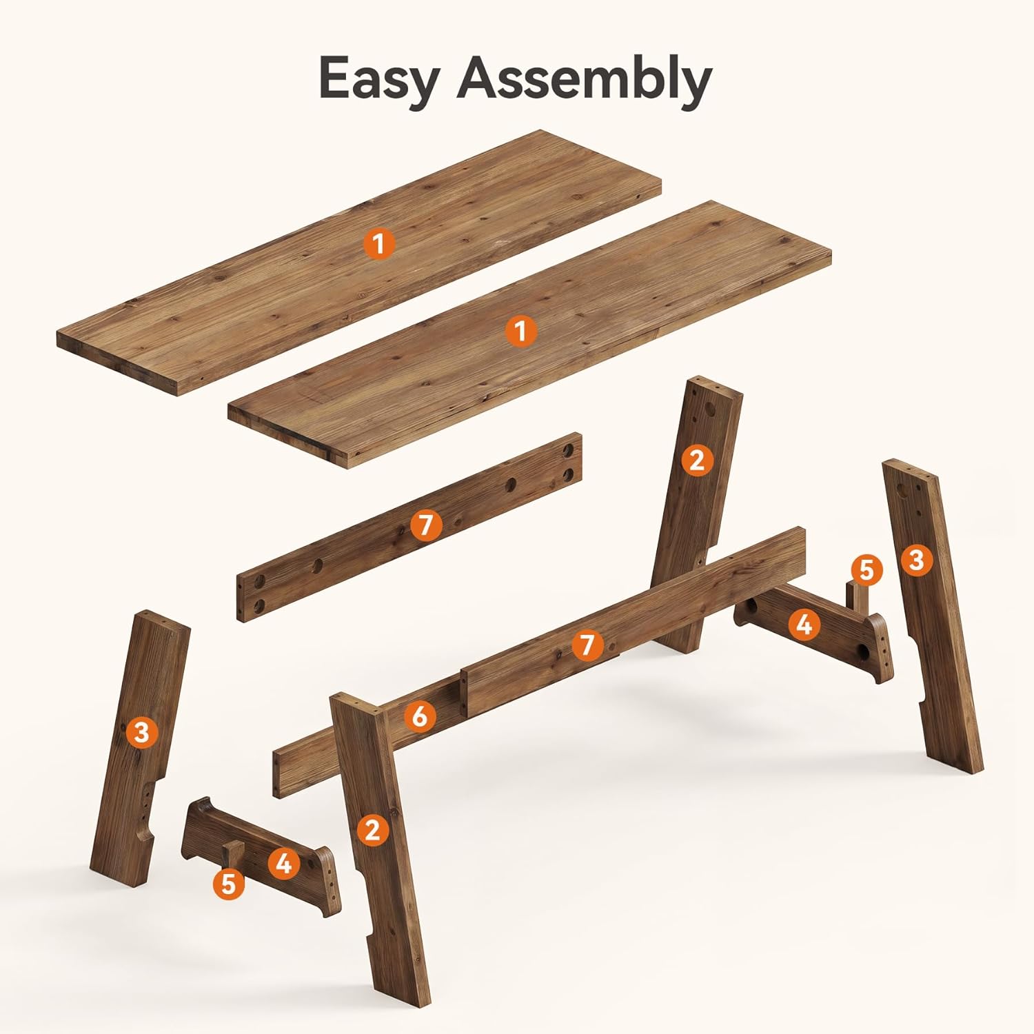 63-Inch Farmhouse Dining Table for 4-6, Natural Solid Wood Rectangle Kitchen Table, Rustic Wooden Dinner Furniture with Sturdy Trestle Base for Dining Room, Kitchen