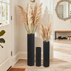 Black Tall Floor Vase - Set of 3 Extra Large Metal Decorative Vases for Living Room, 27.6" Long Modern Honeycomb Texture Big Cylinder Standing Corner Decor for Home Dining Bedroom Pampas Grass