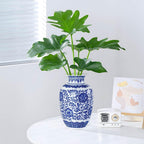 Qinlang 9 in Small Ceramic Vases for Flowers, Blue and White Flower Vase for Centerpieces - Lotus Pattern